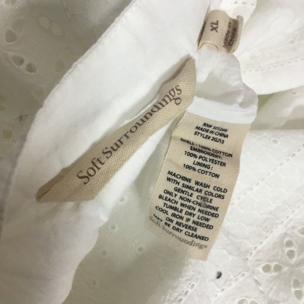 100% cotton eyelet lace top Soft Surroundings white long sleeve hippie fairy XL - Picture 6 of 6